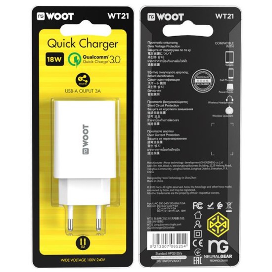 NG WOOT WT21 USB CHARGER QC3.0 18W